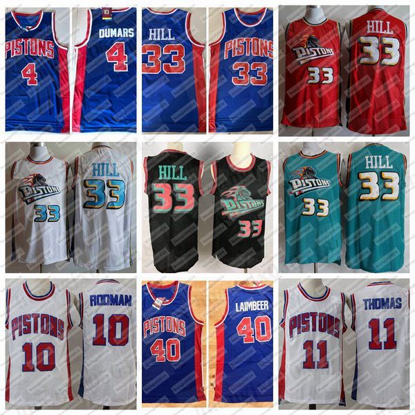 

mens grant 33 hill dennis 10 rodman isiah 11 thomas bill laimbeer joe 4 dumars hardwoods classic basketball jerseys, Black;red