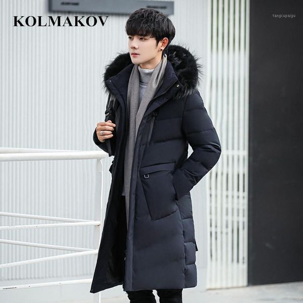 

2018 new winter mens 85% white duck down jackets men's long coats with fur collar homme thickening overcoats for tall men m-4xl1, Black