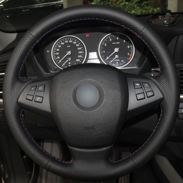 

black synthetic leather car steering wheel cover for e70 x5 2008-2013