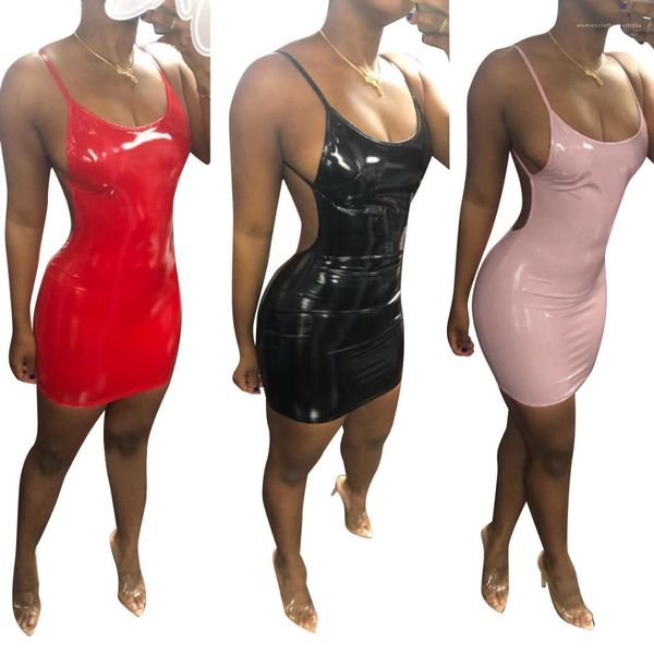 

dress strapless v neck stretch dress ladies slim fit clothes women pu backless, Black;gray