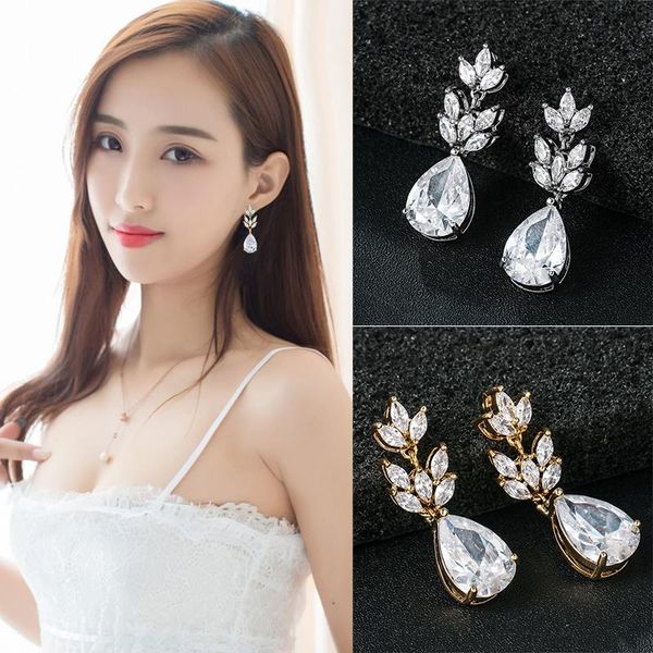 

dangle & chandelier weimanjingdian arrival white gold color plated pear cut cubic zirconia crystal cz zircon drop earrings for women bride, Silver