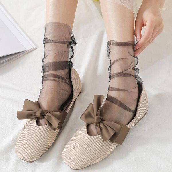 

ultra-thin socks women transparent solid socks girls fashion tulle long calcetines mujer summer1, Black;white