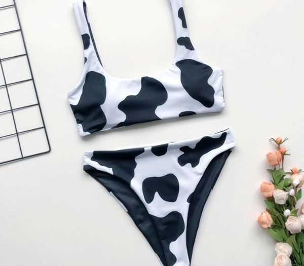 

bikini mujer 2020 new cow print swimsuit women two pieces push up biquini brazilian swimming suit for women beach, White;black