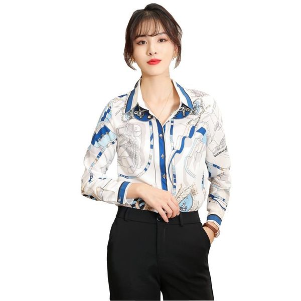 

new women casual print shirts career elegant full sleeve office lady work shirts, White