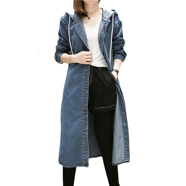 

autumn winter new plus size windbreaker women long hooded denim trench coats women's loose jeans base overcome 5xl f416, Tan;black