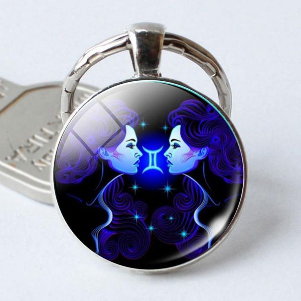 

zodiac sign keychain 12 constellation leo virgo libra scorpio sagittarius pendant double face keyring1, Silver