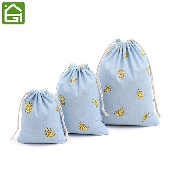 

1 piece small banana drawstring bag canvas gift bags groceries organizer sack