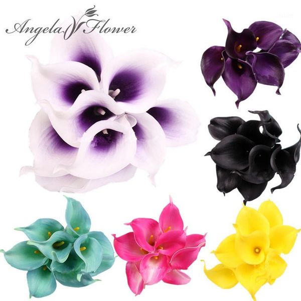 

hi-q colorful 1pcs artificial decorative flowers pu real touch mini calla lily wedding flower bouquet for home table decoration1