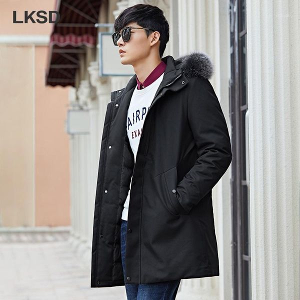 

men's down & parkas lksd minimalism fashion men's jacket mid-length long winter warm hooded casual trend men coat u202100651, Black