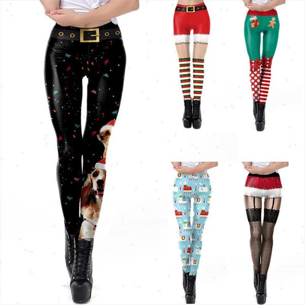 

women leggings 2021 new 3d digital print christmas leggings funny elastic christmas skinny legging pants, Black