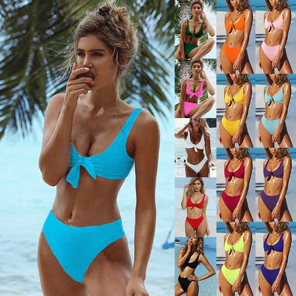 

2021 15 color cht knot swimsuit split bikini women's wear, White