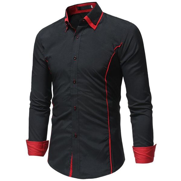 

fashion brand camisa masculina long sleeve shirt men korean slim double collar design casual dress shirt plus size black, White;black
