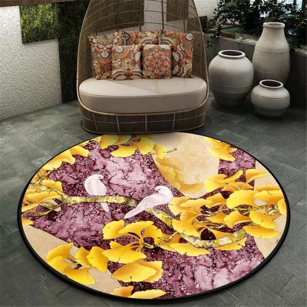 

carpets traditional chinese colorful floral and birds carpet for bedroom round rug chair mat circle coffee table non-slip washable1