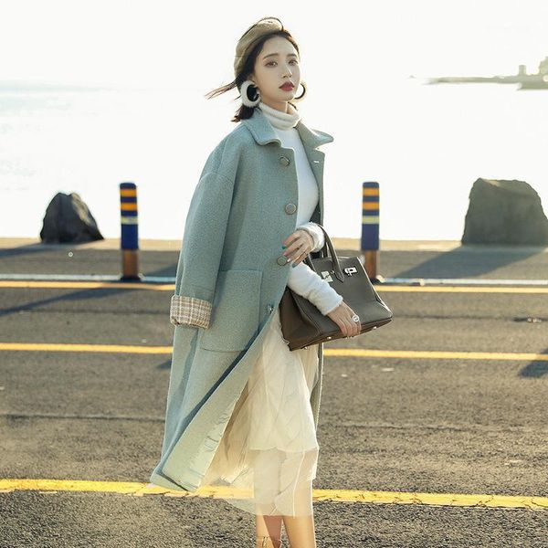 

women's wool & blends women korean winter long overcoat outwear thick coat loose plus size cardigans sleeve manteau femme hiver elegant, Black