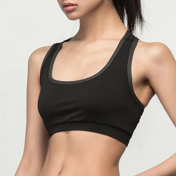 

gym clothing girl sport vest elasticated simple quick-dry nylon 4 colors yoga bra push up running fitness women underwears style1, White;black