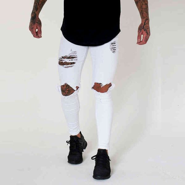 

jeans men's men hole 4 colors stretchy ripped skinny destroyed taped slim fit denim pants xi1g, Blue