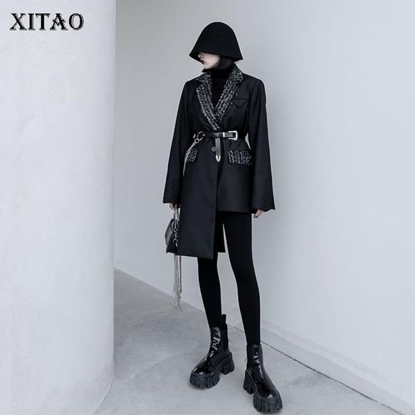 

xitao streetwear irregular women coats fashion wild plus size suit collar thicken women trend stitching clothes new xj5368, Black