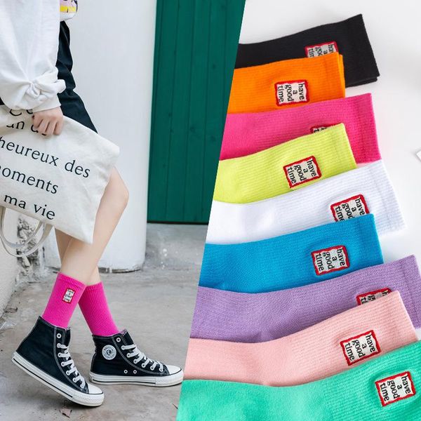 

10 pieces = 5 pairs socks women ins fashion socks street cotton new fashion embroidered english candy-colored women cotton, Black;white