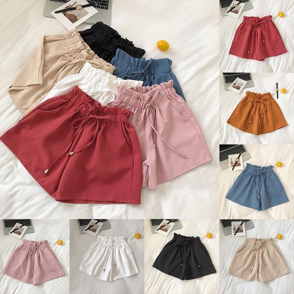 

2019 shorts women summer solid color shorts chiffon casual high waist shorts beach stretch korte broek dames spodenki damskie, White;black