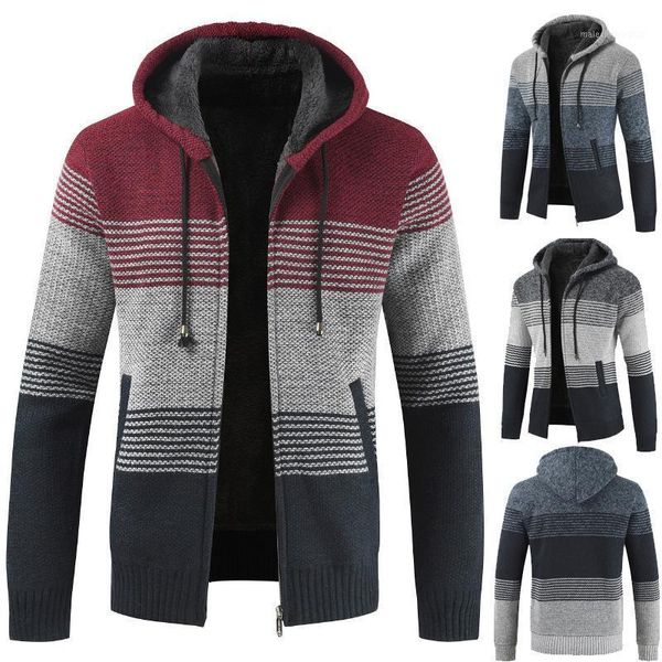 

men's sweaters men's sweater coat 2021 autumn winter hooded stripe thick zipper wool cardigan jumpers mens male clothing my2761, White;black