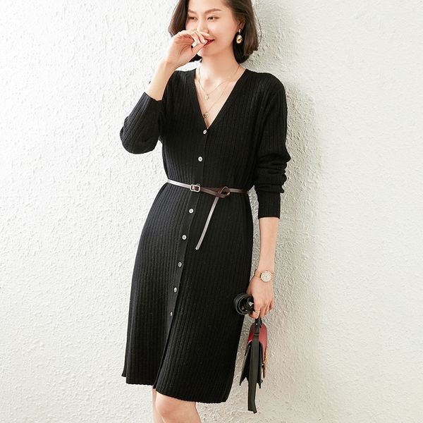 

2021 new women cardigans 100% goat cashmere knitting jumpers grade v-neck long style female 4colors standard pure pashmina sweaters numv, White;black