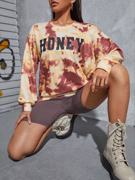 

tie dye letter graphic drop shoulder pullover m0ly#, White;black