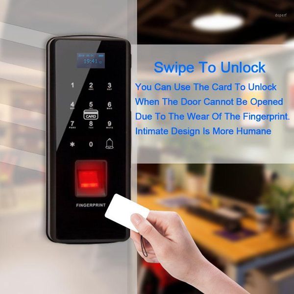 

biometric fingerprint door lock electric fingerprint lock with touch keypad smart card remote control office home glass1