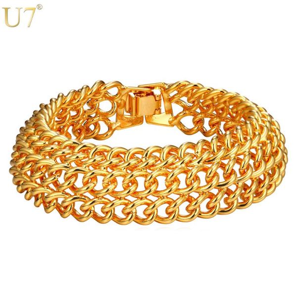 

u7 new men bracelet gold color 19mm men jewelry rock chunky chain link statement bracelet wholesale h836, Black