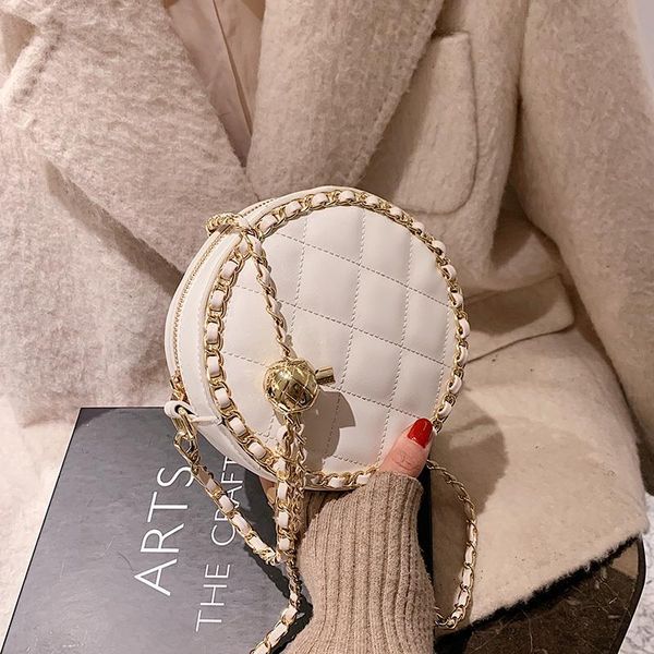 

cross body lattice mini round crossbody bag 2021 spring high-quality pu leather women's designer handbag chain shoulder messenger