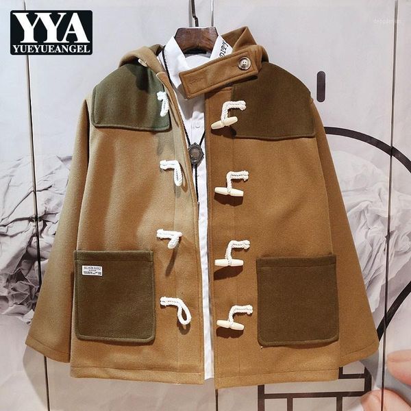 

men's jackets luxury autumn winter loose men hooded jacket single breasted retro warm short coat fashion mixed colors cotton liner oute, Black;brown