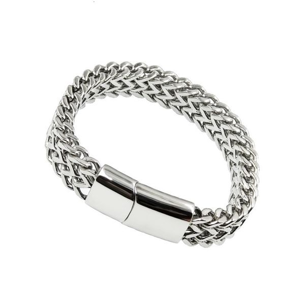 

men's double row chain knitting stainless steel magnet clasp bracelet diy jewelry, Silver