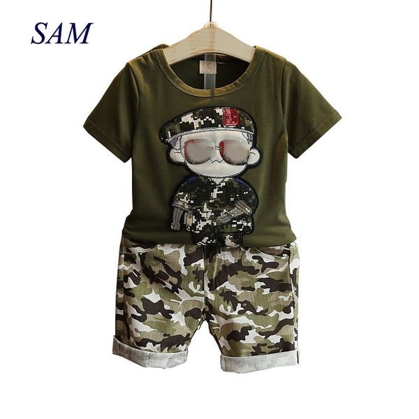 

children's clothes summer kids short sleeves t-shirt + camouflage shorts suits toddler boys clothing sets lj200820, White