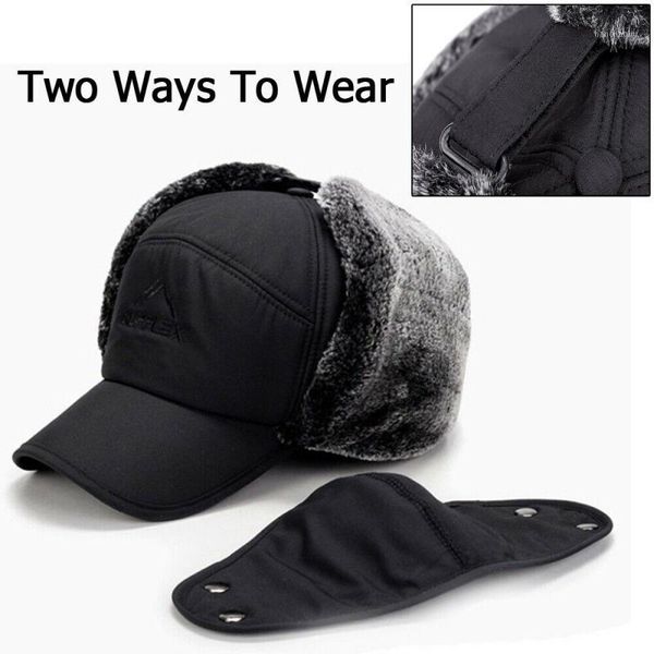 

cycling caps & masks winter hat bomber hats for men women thicken cotton fur earflap keep warm hats1, Black
