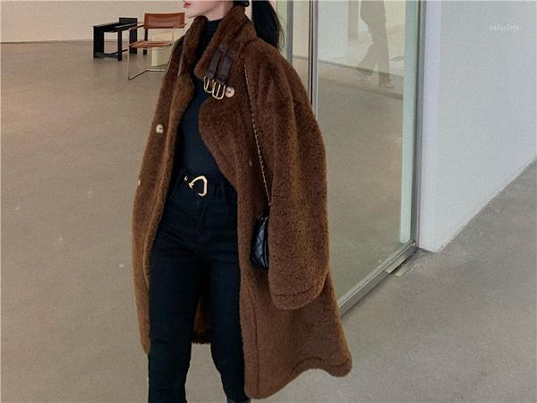 

elegant women's imitation lamb wool coat 2021 new autumn and winter mid-length korean versatile teddy thick warm jacket1, Black