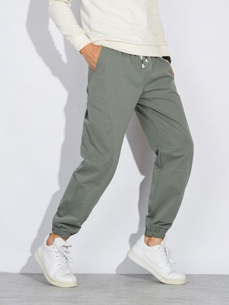 

men slant pocket drawstring waist pants e3gu#, Black