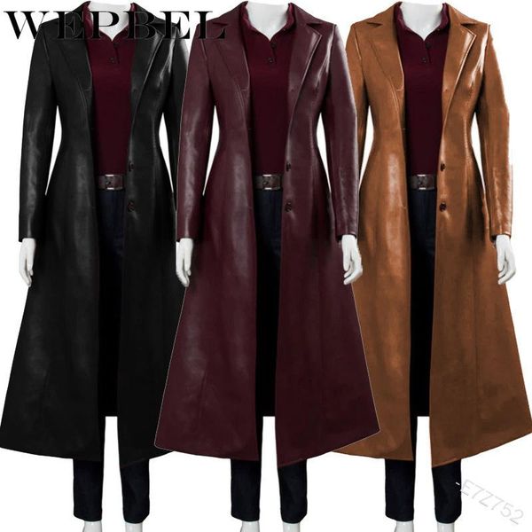 

women's leather & faux wepbel women long jacket plus size 5xl ladies elegant washed pu coats trench female outerwear, Black