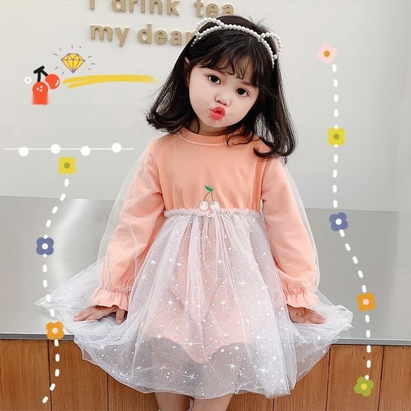 

2020 танцев одежды детского детский одежды девочки весной и осенью нового вишневого платье сетки платье ребенок танца юбка nchft, Black;gray