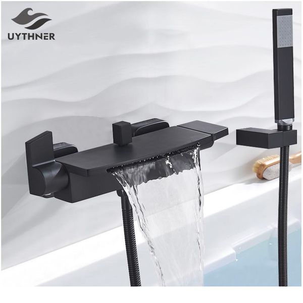 

bathroom tub faucet single handle waterfall spout mixer tap with hand shower wall mounted bath faucet bathtub faucet wat wmtdmx