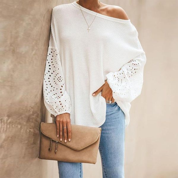 

women's lace blouse hollow out embroidery shirt casual summer ladies elegant white lantern sleeve loose blouse w11