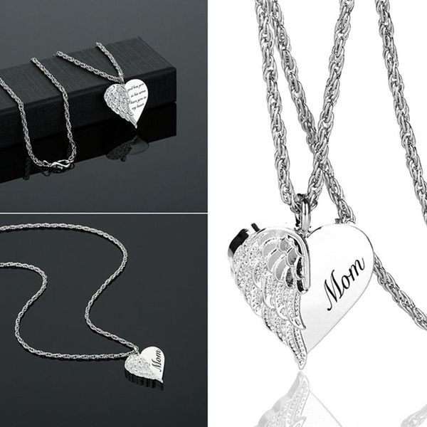 

angel wing hold heart cremation urn necklace keepsake memroial jewelry, Silver
