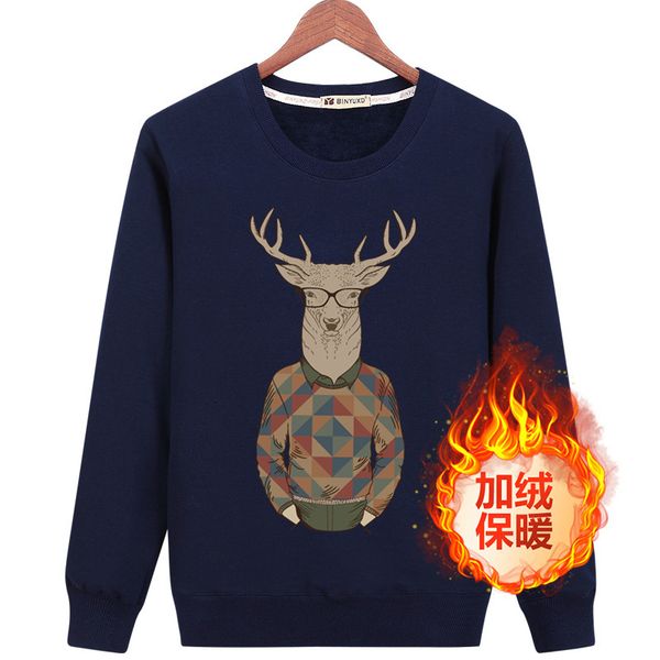 

autumn and winter men's sweater with plush and thickened to keep warm, Black