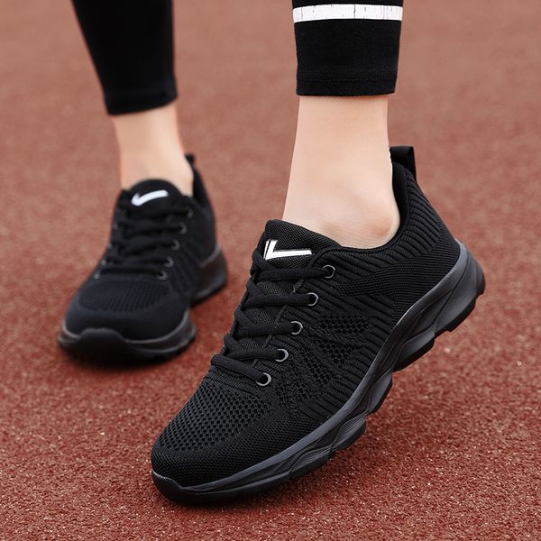 

women casual sport shoes running sneakers plus size flying woven women's casual shoes breathable casual sneakers walking shoes 1020, Black;white