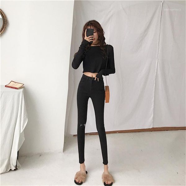 

women's jeans real s 2021 fashion retro simple and versatile wild stretch female slim was thin feet pencil pants1, Blue