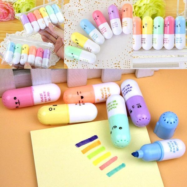 

6pcs/lot highlighter vitamin highlight marker color pens stationery office school supplies1, Black;red