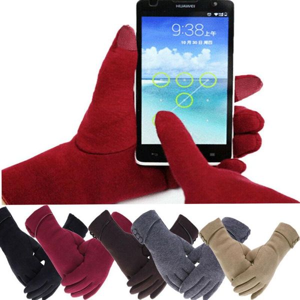 

women winter fleece lined velvet thermal warm gloves ski touch screen mittens, Black;red