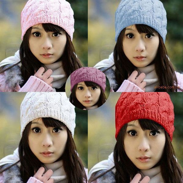 

korean pineapple women's hat versatile hand knitted hat women's autumn and winter hats for women twist wool hat beanies, Blue;gray