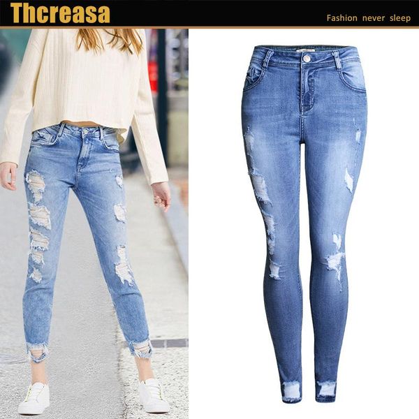 

women's jeans spring summer women pants personality ripped trousers, Blue