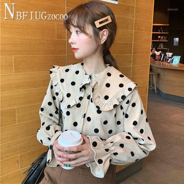 

2020 new korean preppy style women blouse ruffles corduroy female blouses1, White