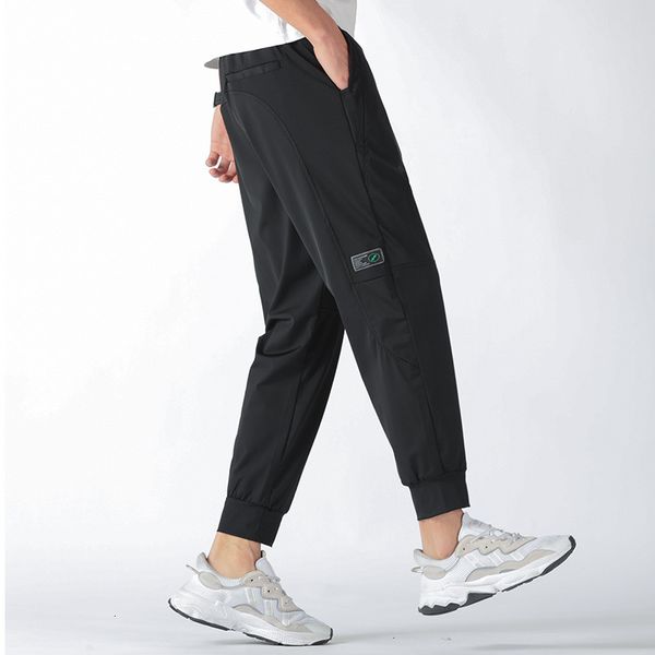 

high elastic nylon ice silk men's summer casual pants, Black