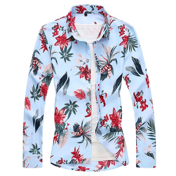 

2020 large printed young solid color outer size floral men's long sleeve shirt, White;black